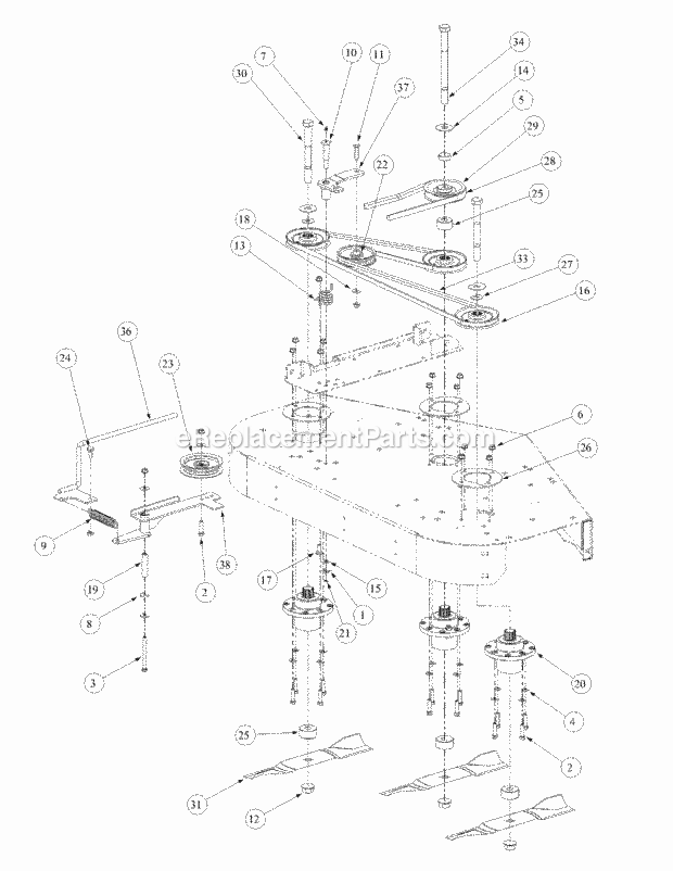 Fabricated Deck Spindle Assembly Diagram and Parts List for M48-KW 53AB5DAV150-19-HP Cub Cadet Lawn Tractor